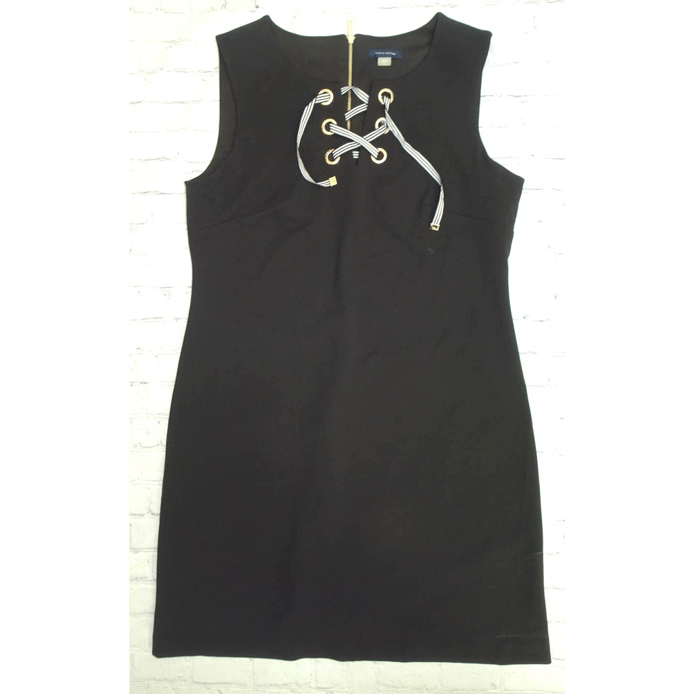 Tommy Hilfiger Black Lace Up Neck Sleeveless Sheath Dress, 12